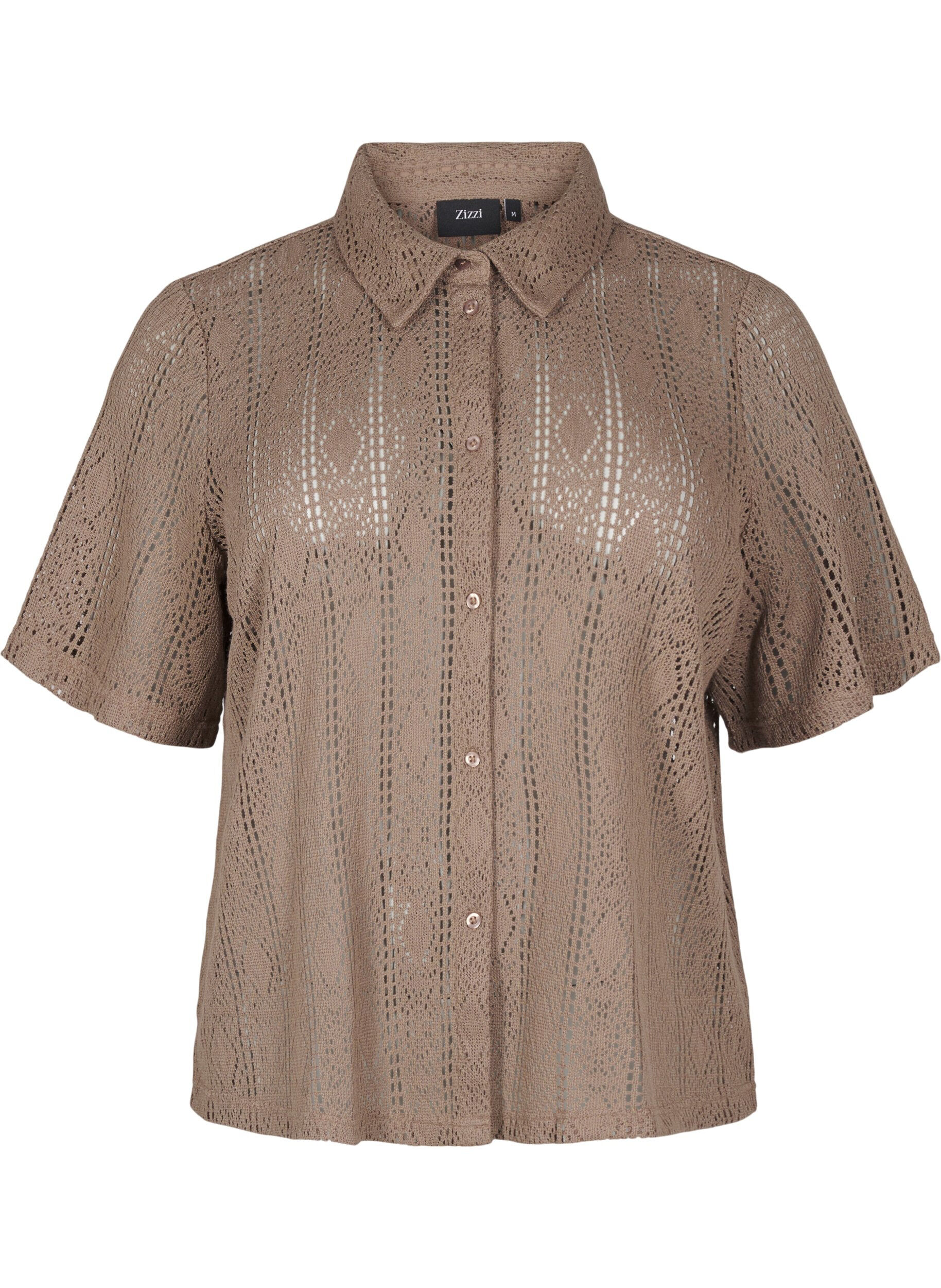 Zizzi Chemise &agrave; manches courtes avec motif ajour&eacute;, Marron, Packshot image number 0