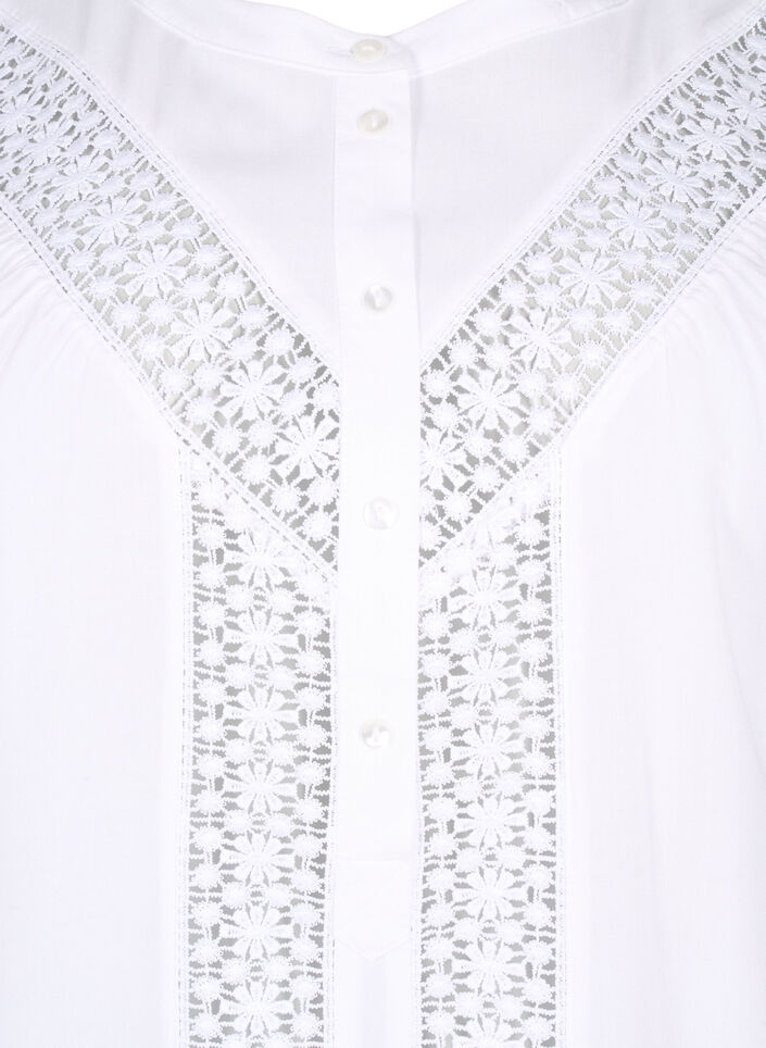 Chemisier en viscose avec bordure en dentelle, Bright White, Packshot image number 2