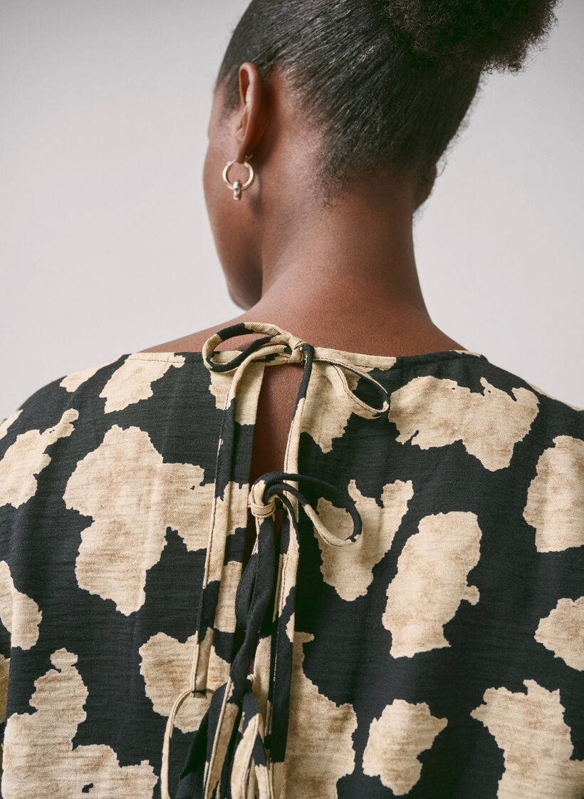 Robe à manches longues avec imprimé et nœuds, Noir, Image image number 1