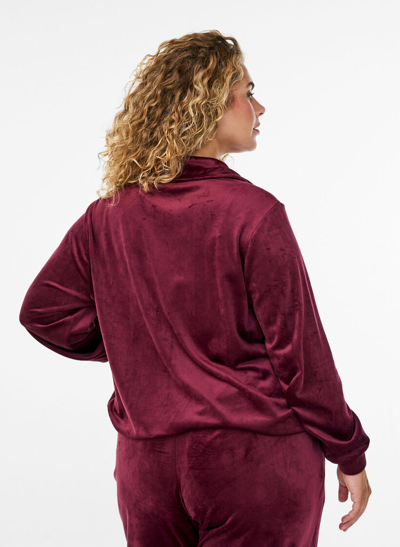 Cardigan en velours avec fermeture &eacute;clair et col montant, Bordeaux fonc&eacute;, Model image number 2
