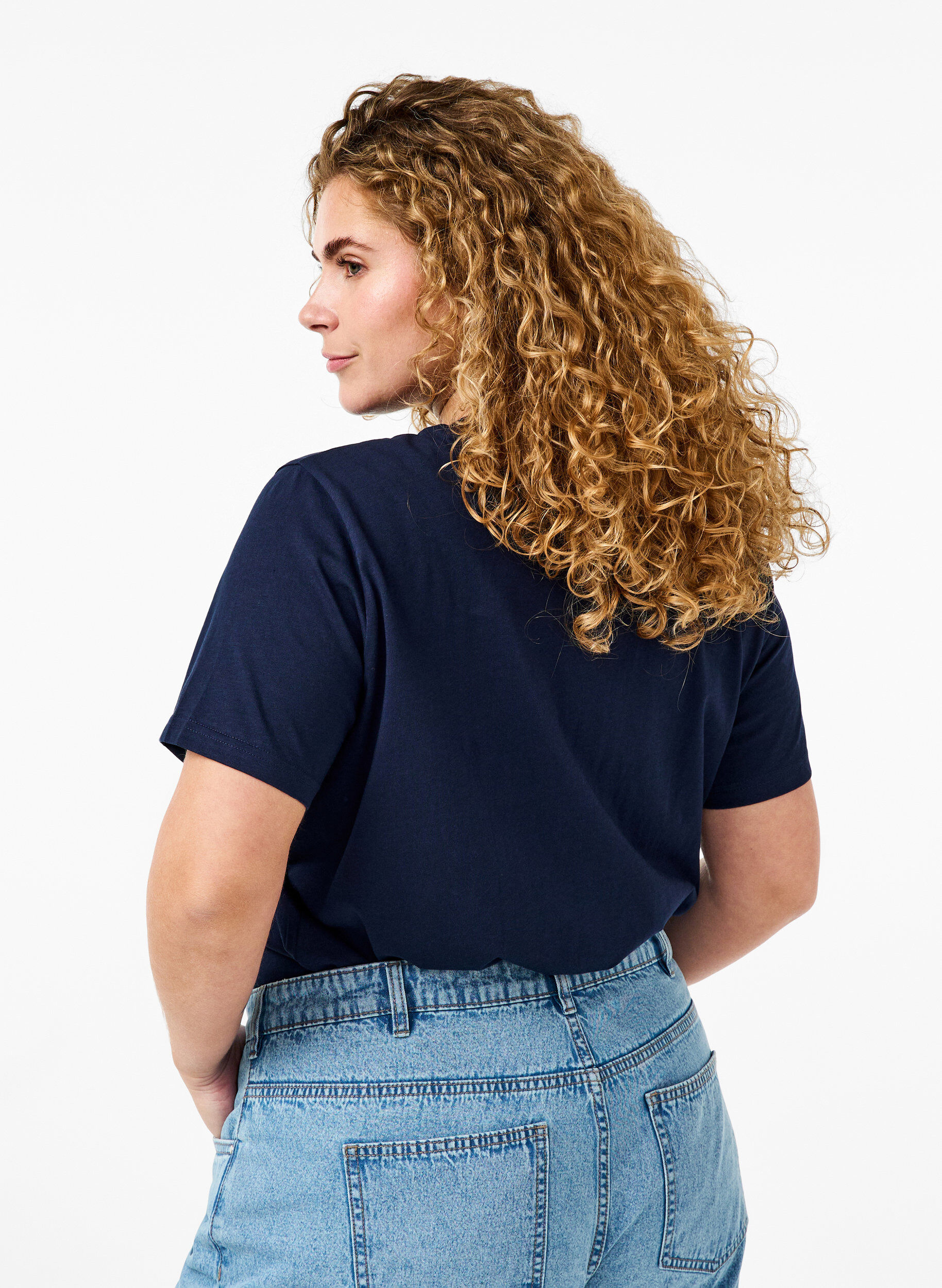 ZizziT-shirt basique en coton &agrave; col rond, Bleu, Model image number 2