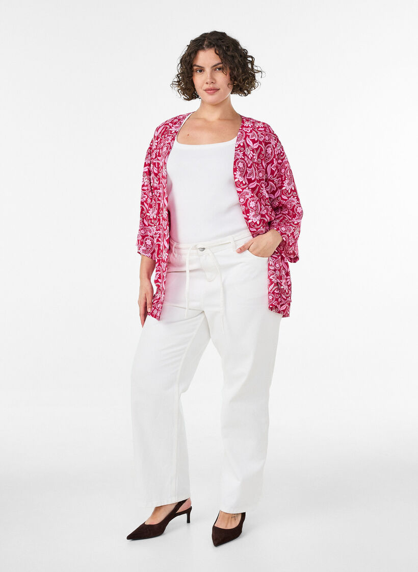 Kimono court en viscose avec manches 3/4, Rose, Model image number 1