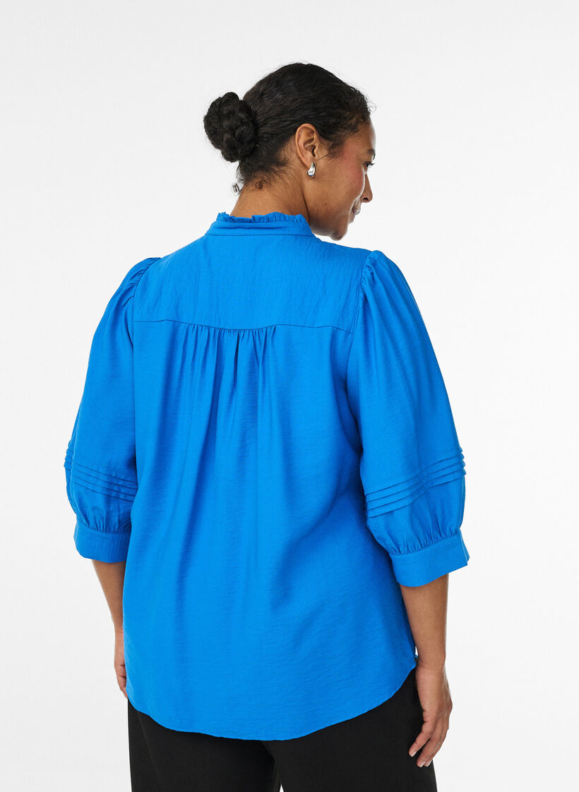 Blouse avec manches 3/4 et plis décoratifs, Bleu, Model image number 2
