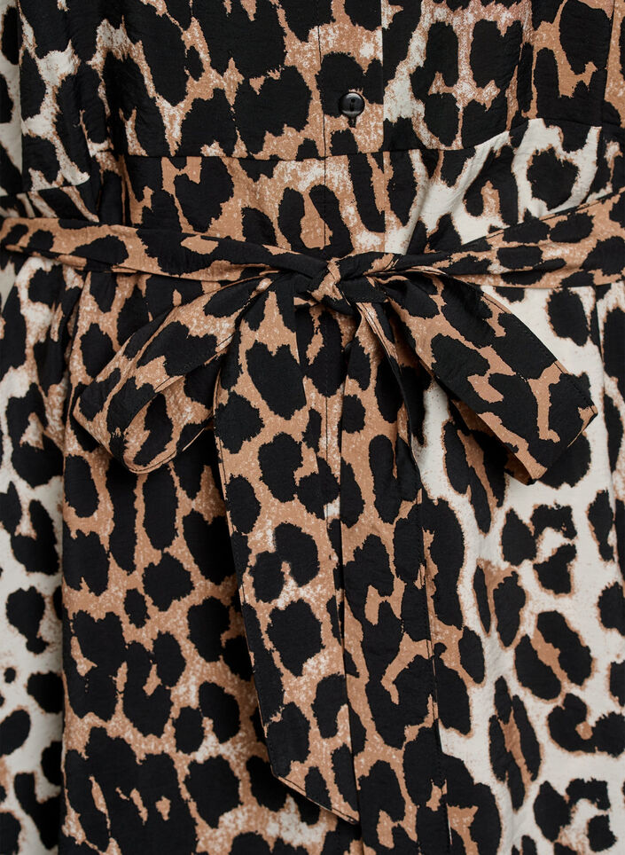 Tunique &agrave; motifs avec une ceinture &agrave; nouer et des manches 3/4, Marron, Packshot image number 3