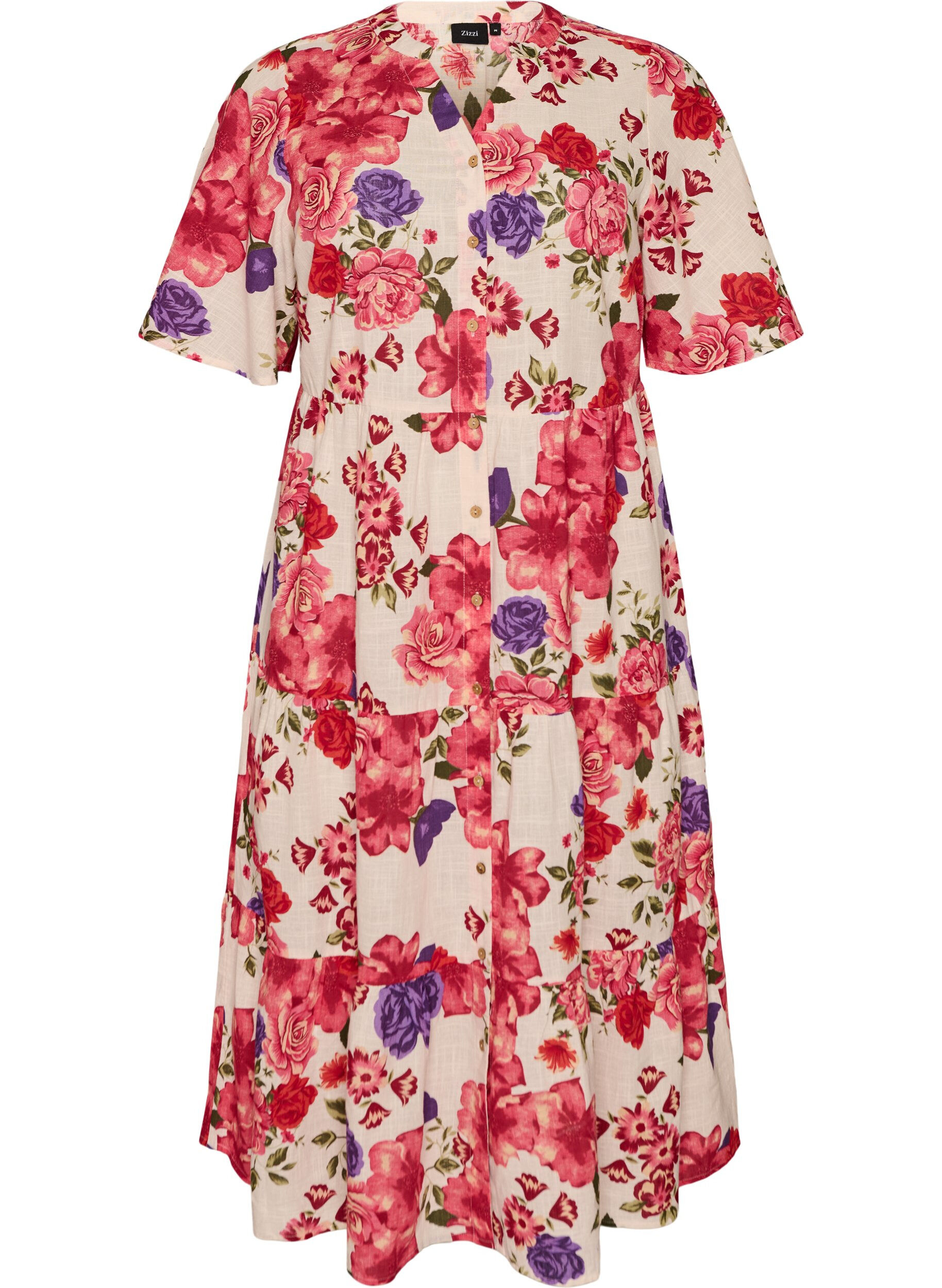 ZizziRobe midi en coton avec imprim&eacute; floral, Rouge, Packshot image number 0