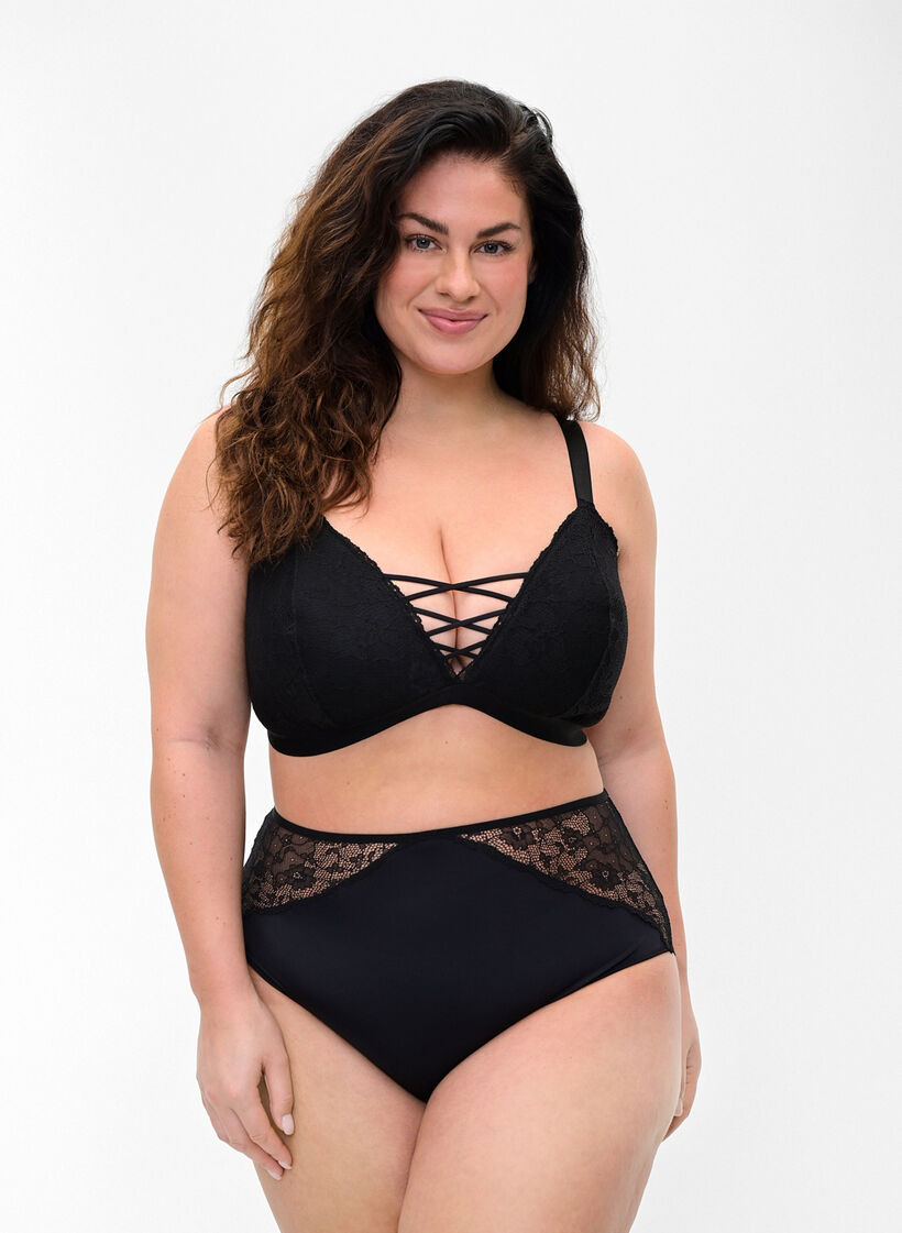 Culotte taille haute avec dentelle, Black, Model image number 0