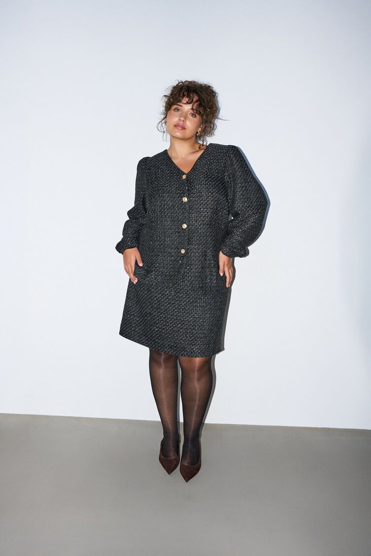 Jupe courte en boucl&eacute; avec sequins, Noir, Model image number 1