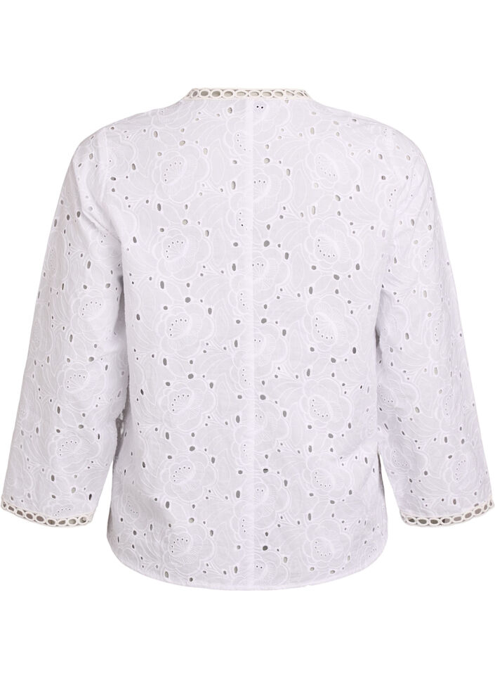 Blouse en coton &agrave; manches longues avec broderie anglaise, Blanc, Packshot image number 1