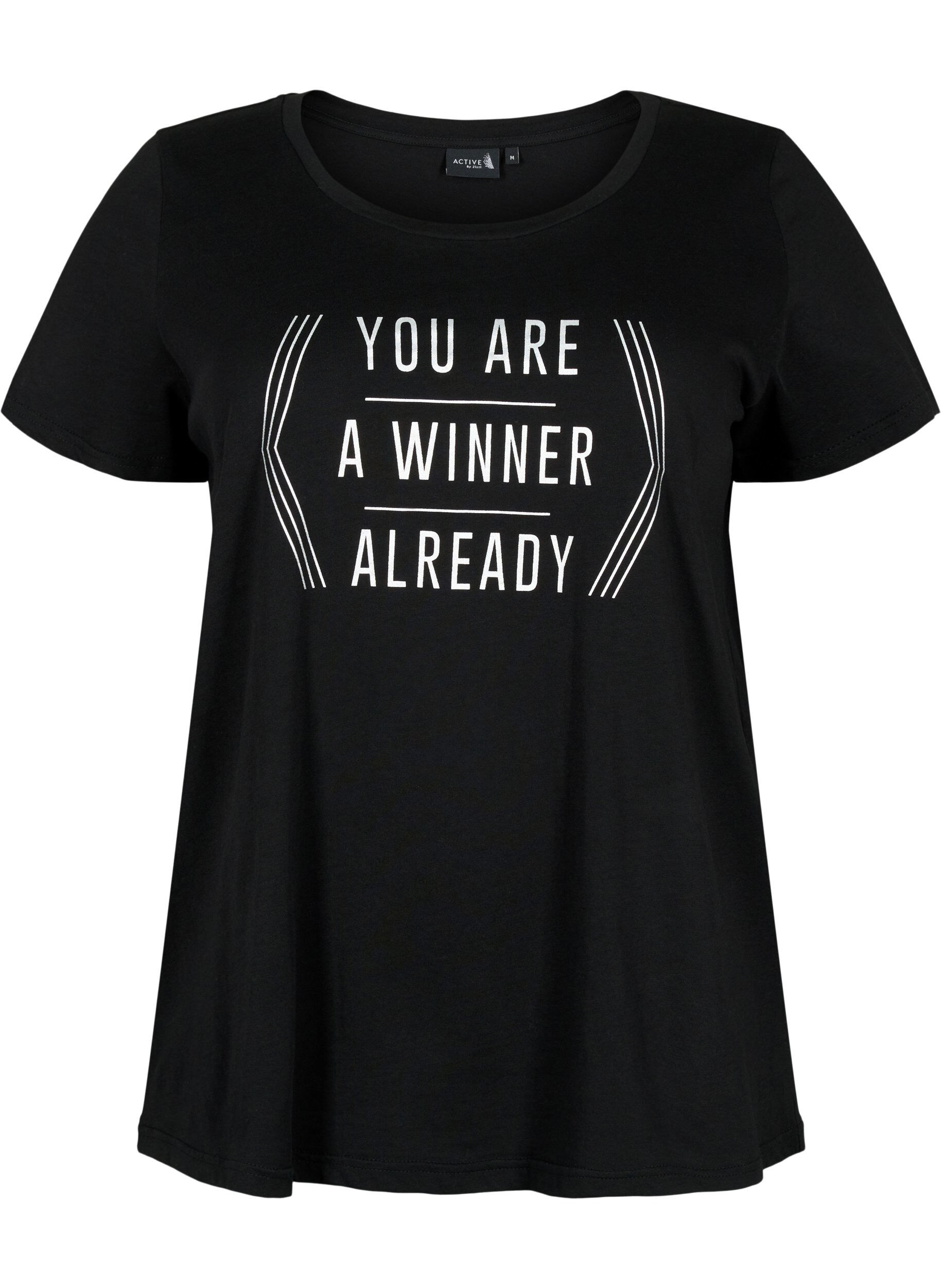 Zizzi T-shirt de sport avec imprim&eacute;, Black w. Winner, Packshot image number 0