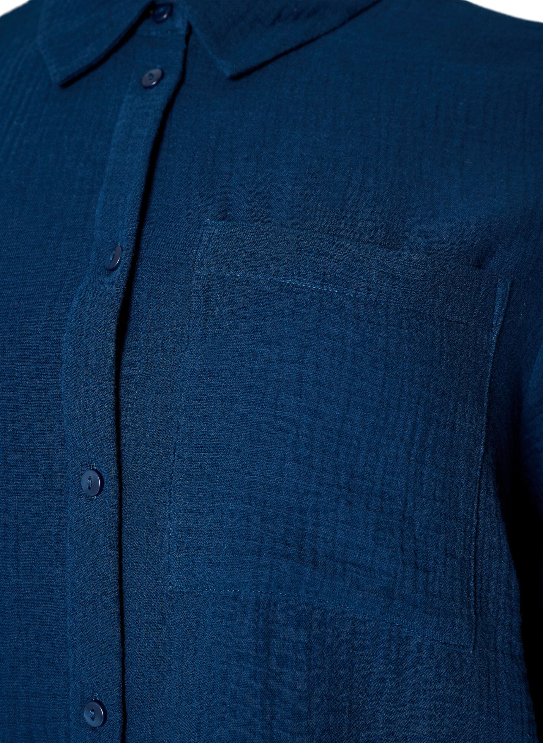 ZizziChemise de nuit &agrave; manches longues en mousseline de coton, Bleu, Packshot image number 2