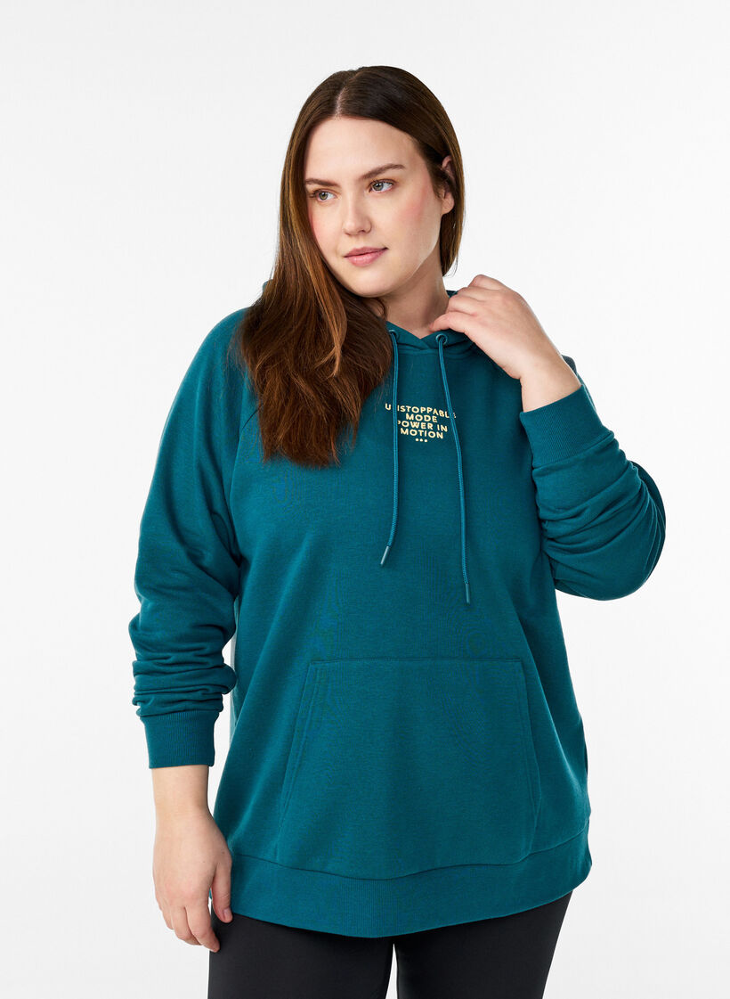 Sweat &agrave; capuche avec motif brod&eacute; devant, Vert, Model image number 0