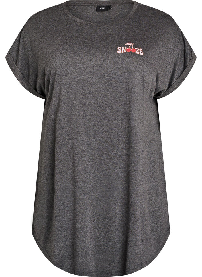 Chemise de nuit &agrave; manches courtes avec imprim&eacute; de texte, Noir, Packshot image number 0