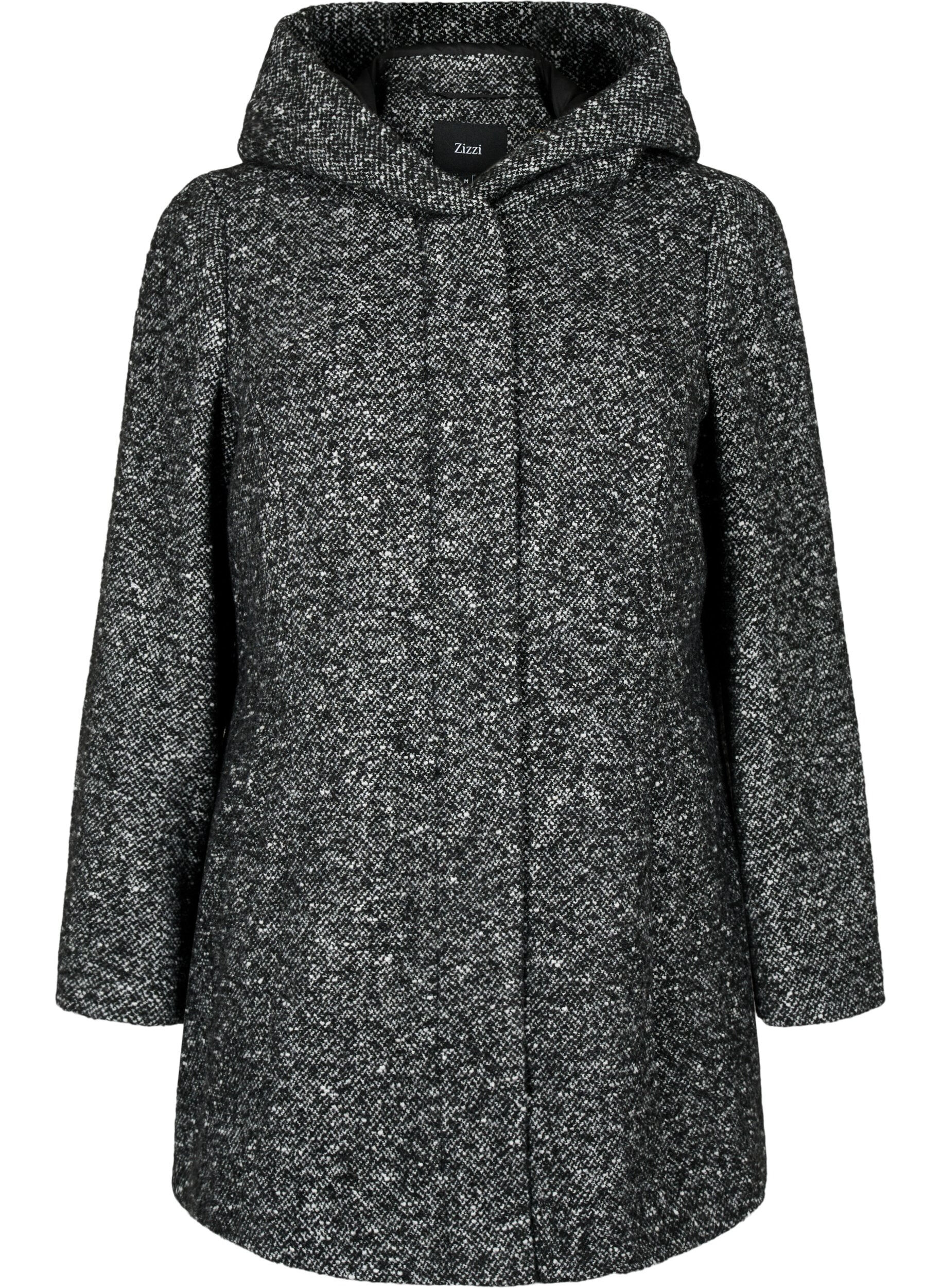 Zizzi Manteau boucl&eacute; en laine, Black Mel., Packshot image number 0