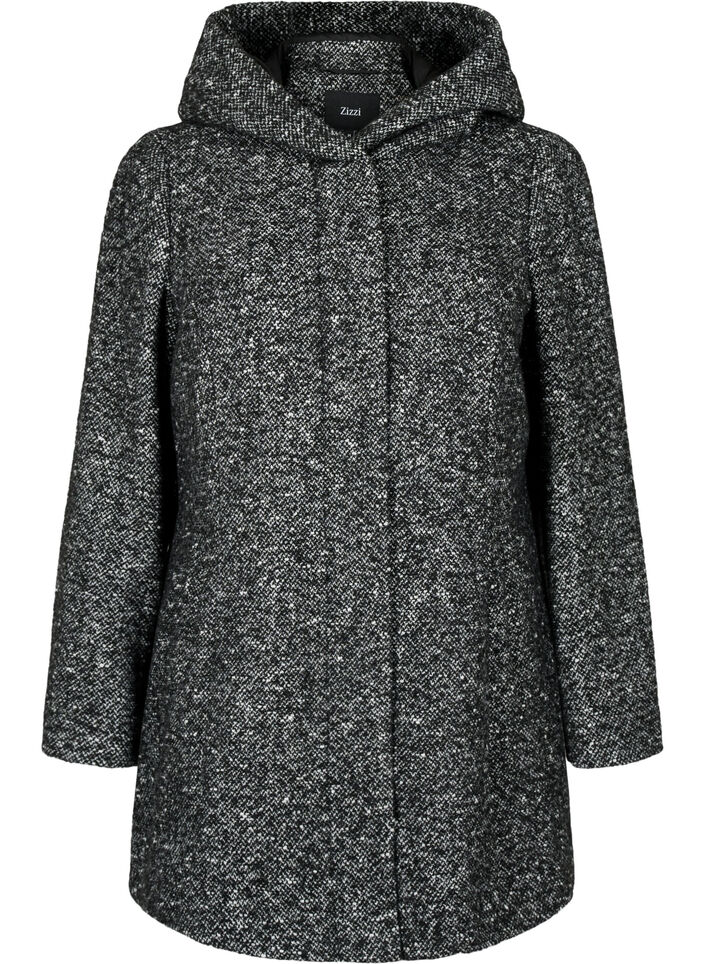 Manteau bouclé en laine, Black Mel., Packshot image number 0