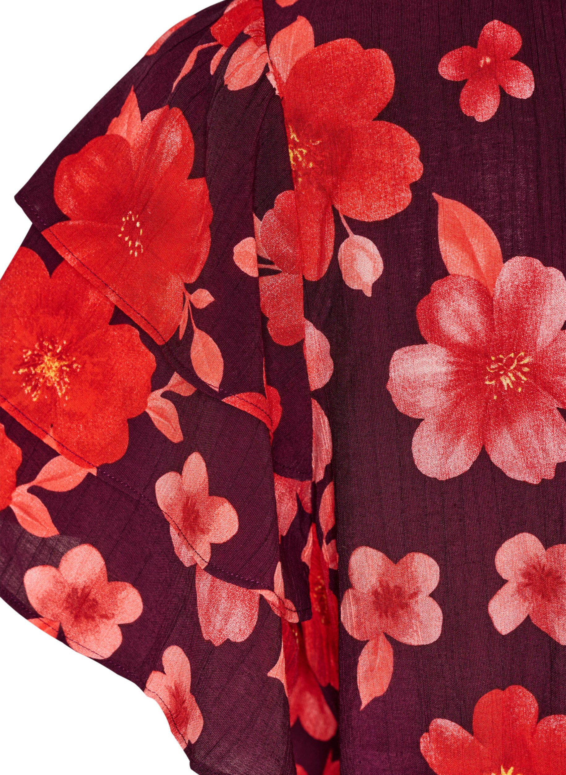 ZizziBlouse florale en viscose avec manches &agrave; volants, Violet, Packshot image number 3