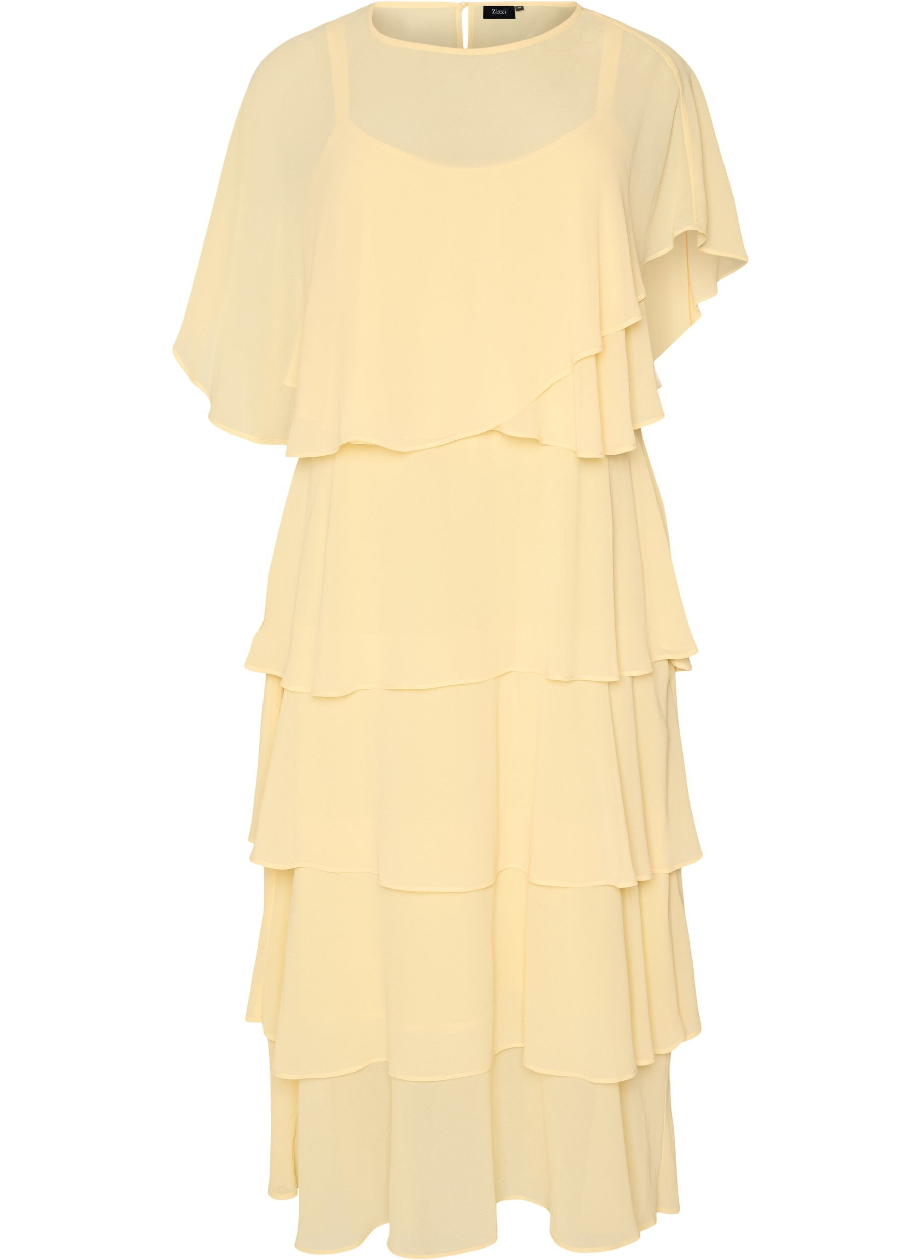 ZizziRobe maxi avec plusieurs couches de volants et cape amovible, Jaune clair, Packshot image number 0