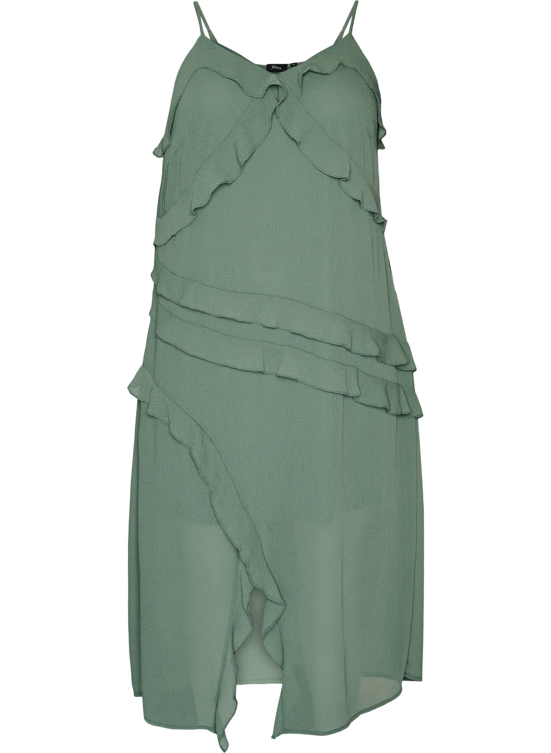 ZizziRobe en mousseline avec volants asym&eacute;triques, Vert, Packshot image number 0