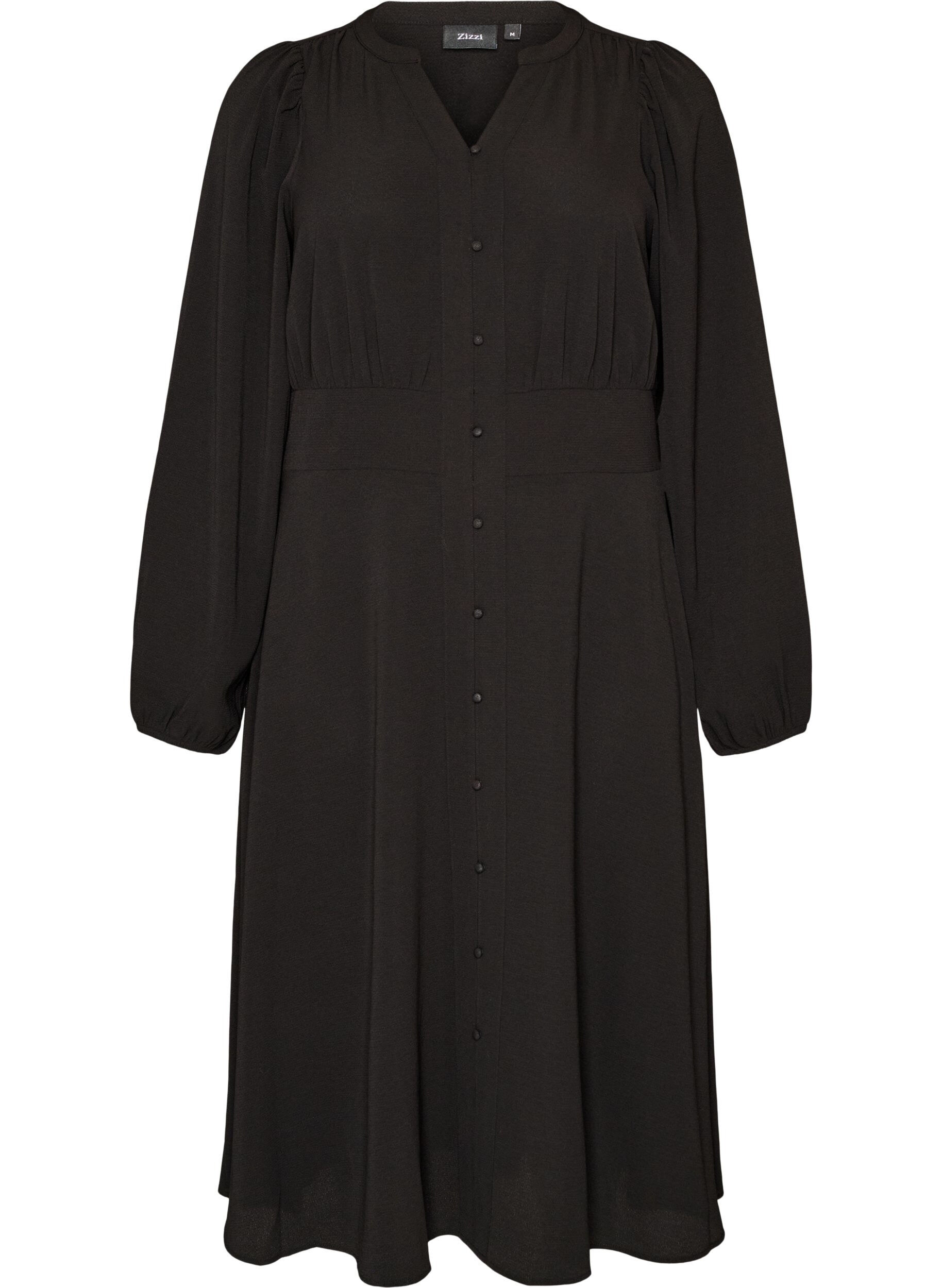 ZizziRobe midi avec smocks et boutons d&eacute;coratifs, Noir, Packshot image number 0
