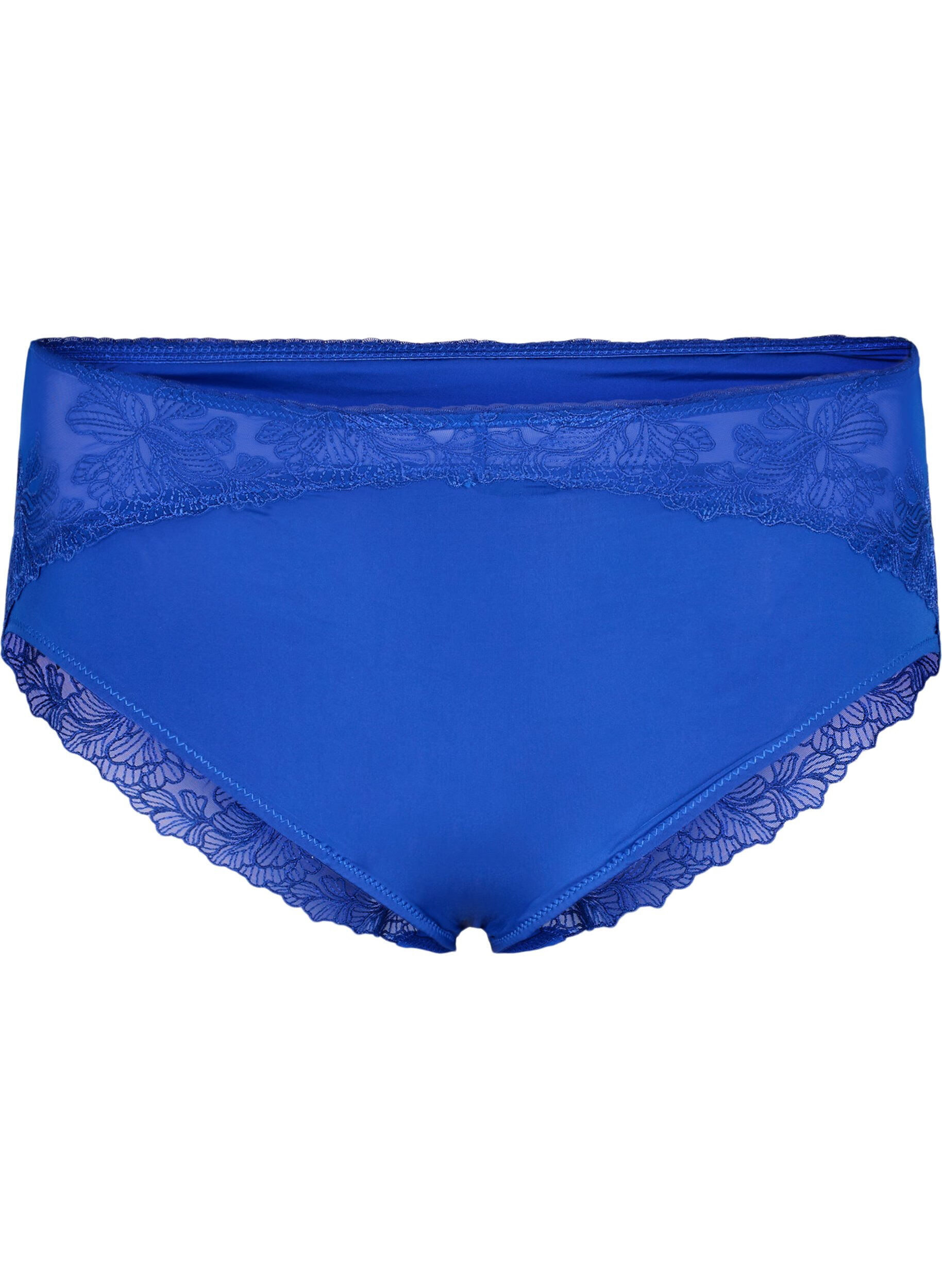 Zizzi Culotte en microfibre et &agrave; dentelle florale, Bleu, Packshot image number 0