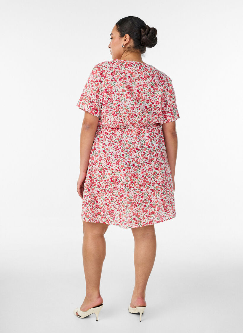 Robe courte en coton &agrave; imprim&eacute; floral, Rouge, Model image number 2