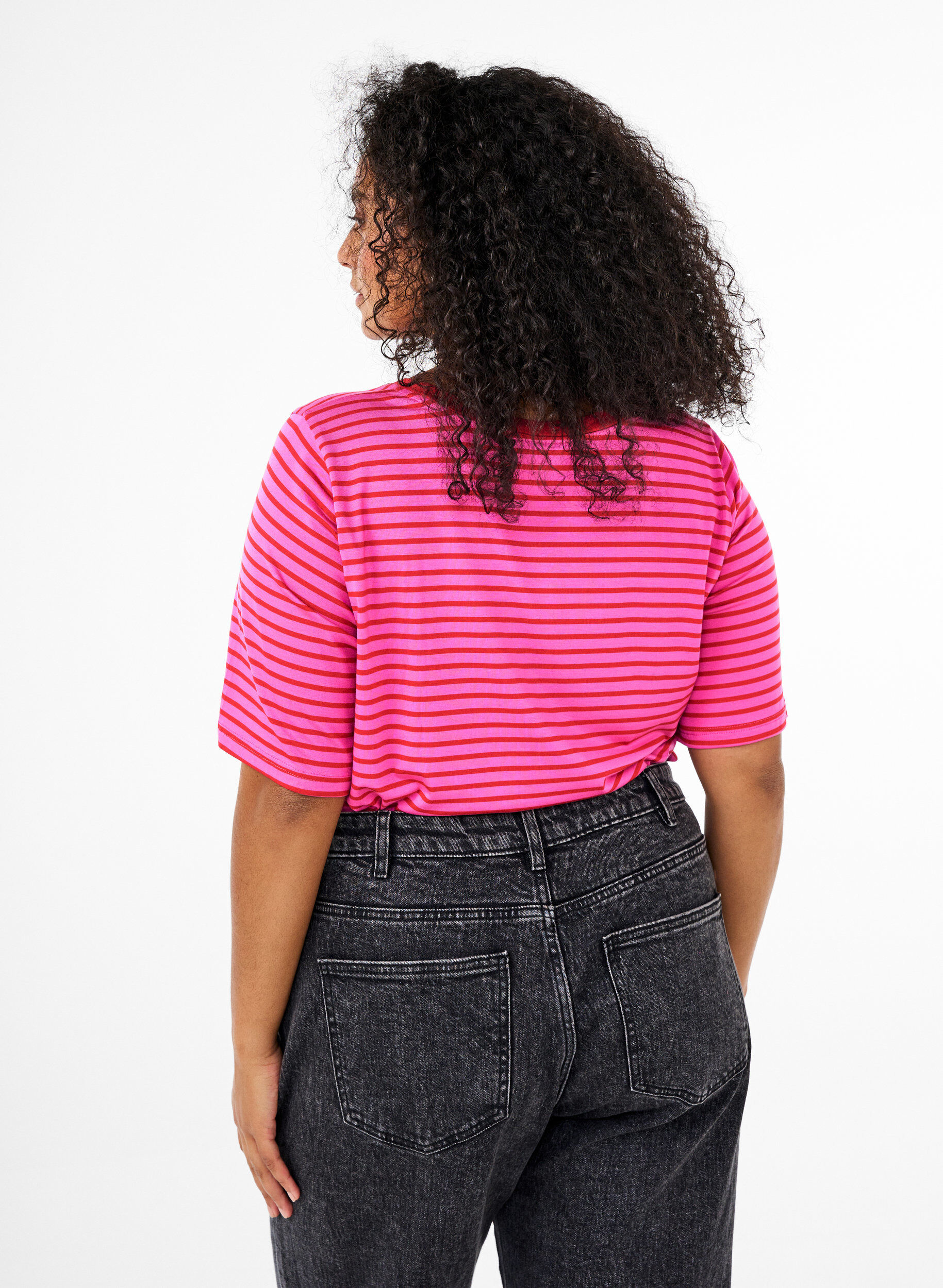 Zizzi T-shirt en TENCEL&trade; Lyocell &agrave; rayures, Rose, Model image number 2