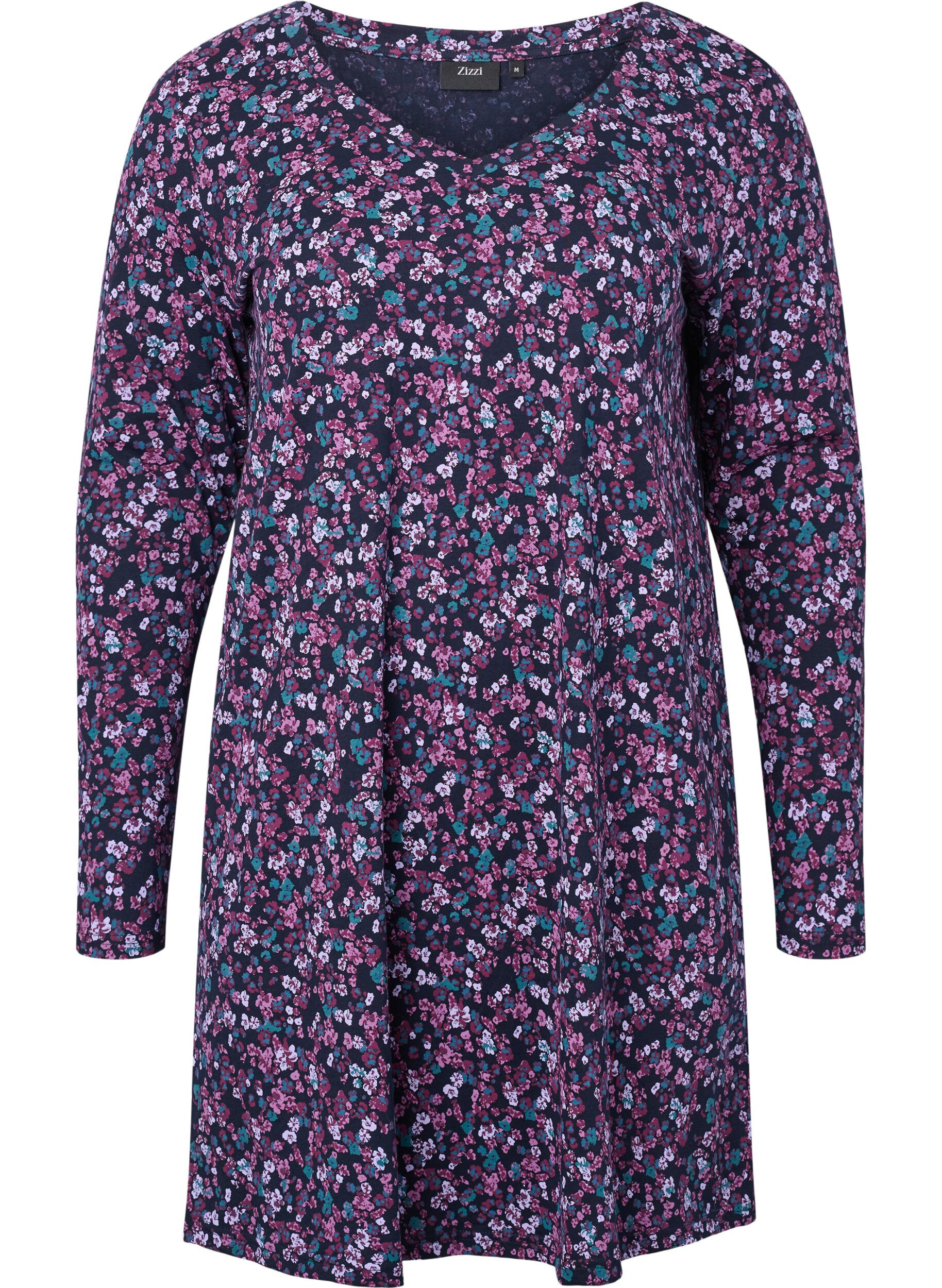 Zizzi Chemise de nuit &agrave; manches longues en coton, Night Sky Disty AOP, Packshot image number 0