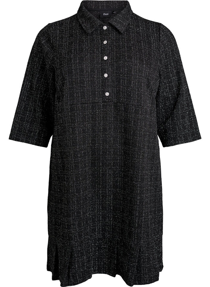 Robe courte en boucl&eacute; avec boutons d&eacute;coratifs, Noir, Packshot image number 0