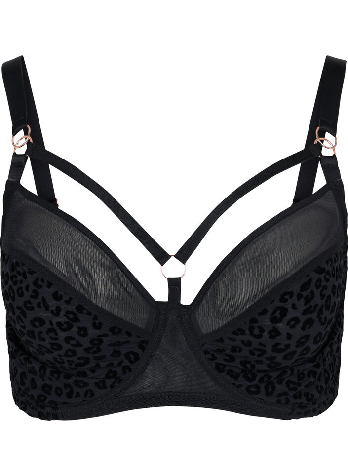 Soutien-gorge à motifs avec maille et cordons, Black, Packshot image number 0