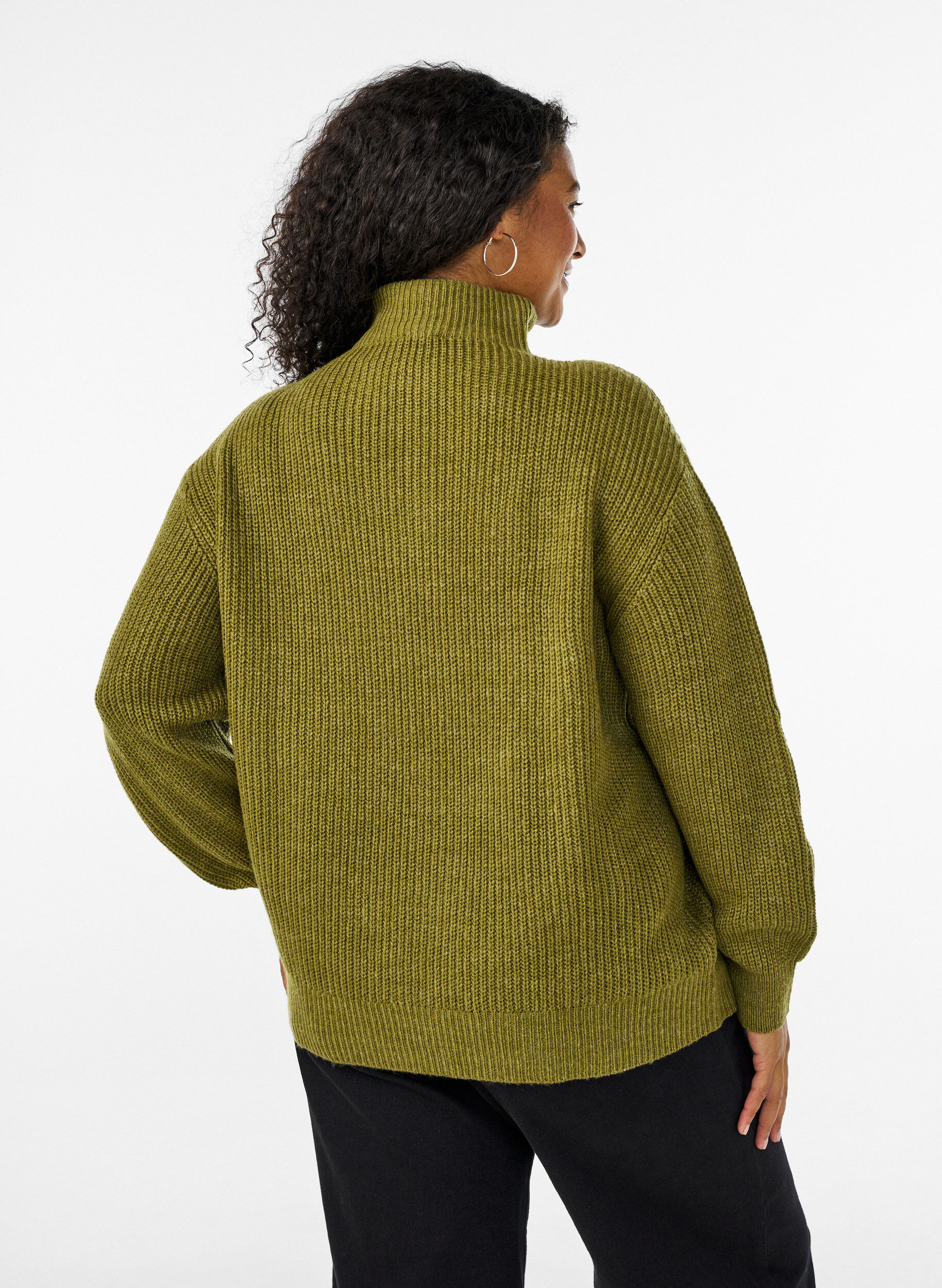 ZizziPull en tricot avec col haut et fermeture &eacute;clair, Vert, Model image number 2