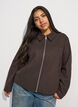 Veste courte avec col de chemise et zip, Marron, Model image number 0