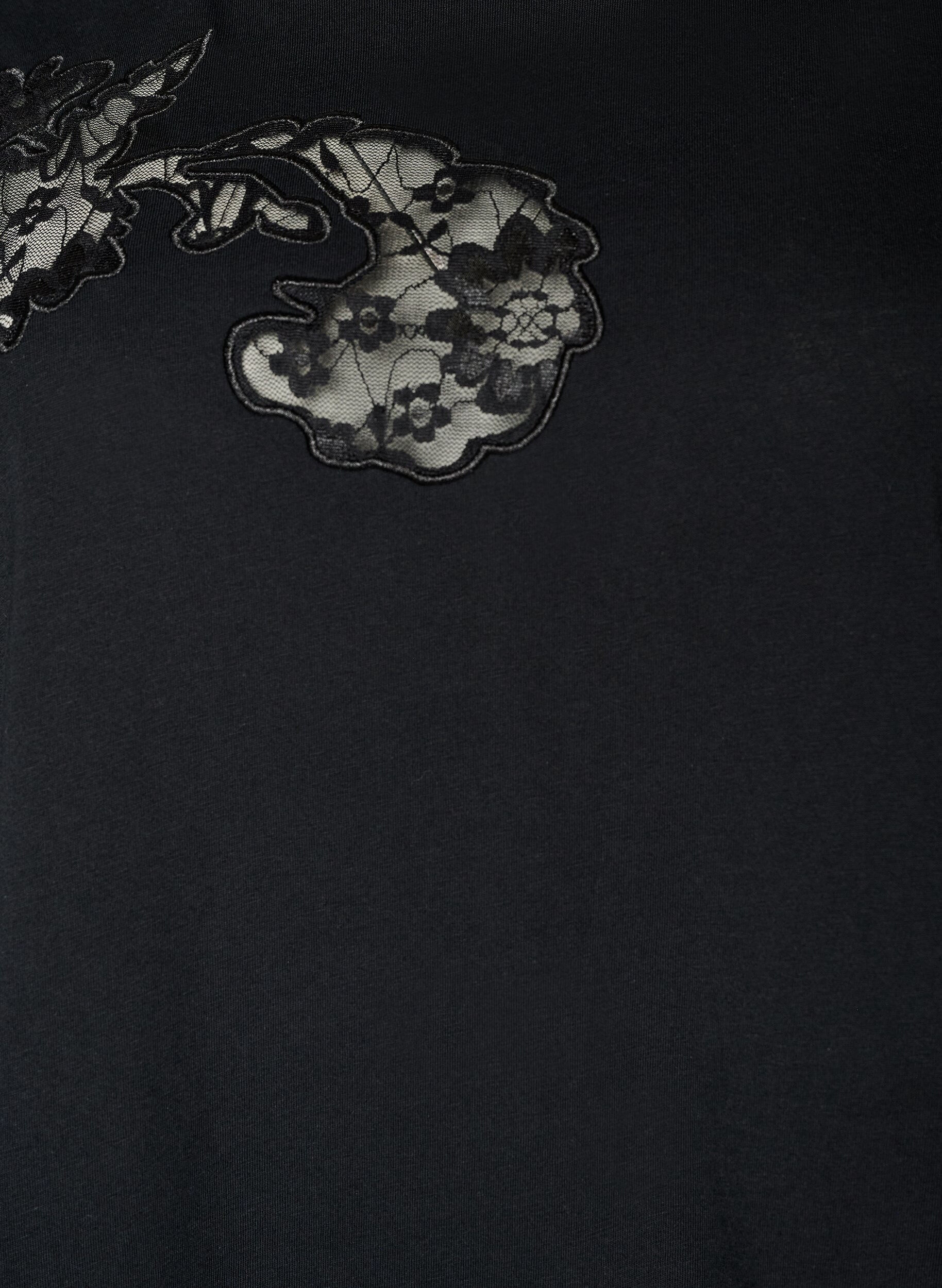 ZizziT-shirt en coton avec appliqu&eacute;s en dentelle, Noir, Packshot image number 2