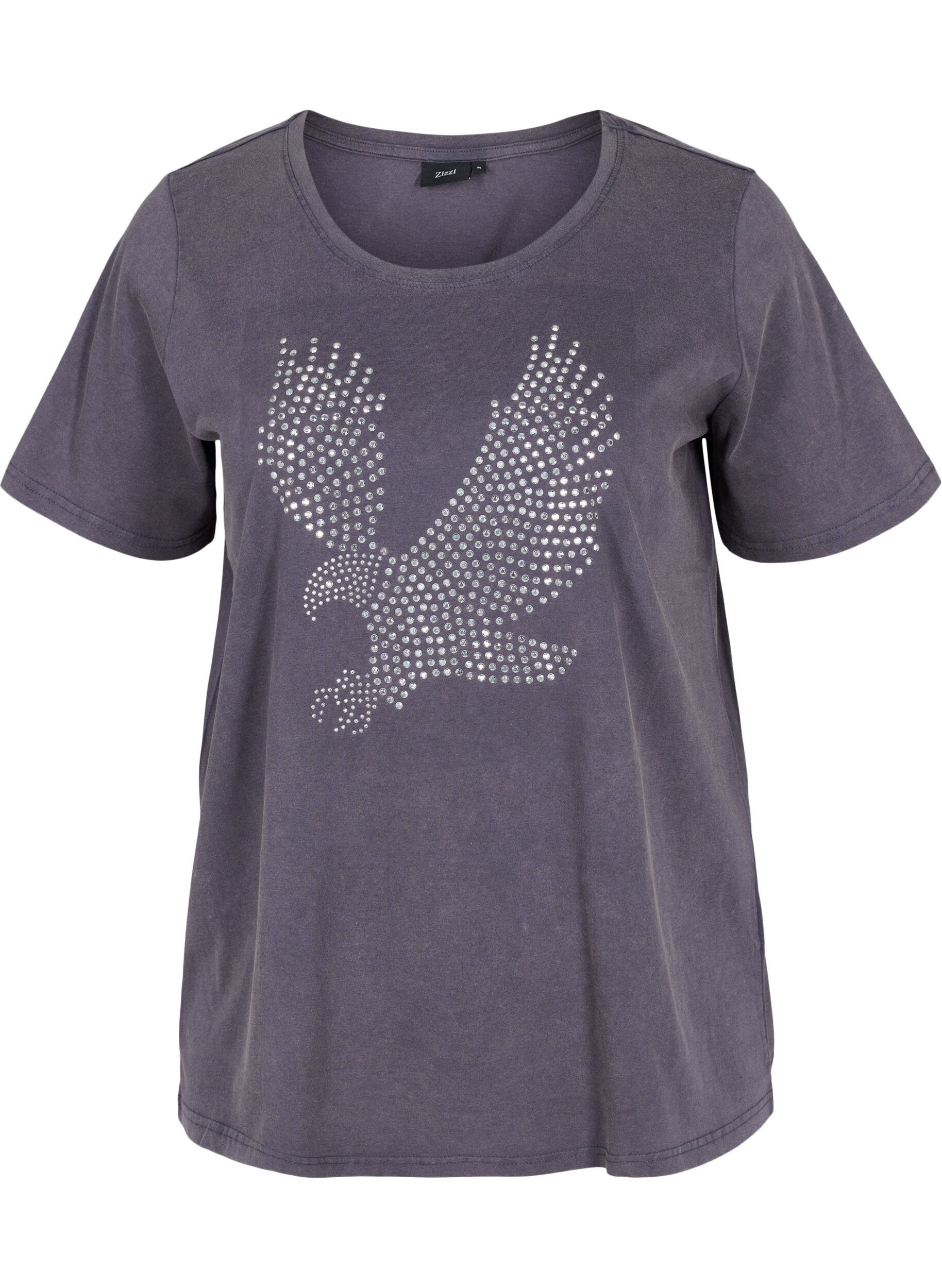 Zizzi T-shirt en coton d&eacute;lav&eacute; &agrave; l'acide et aux pierres, Dark Grey Wash, Packshot image number 0