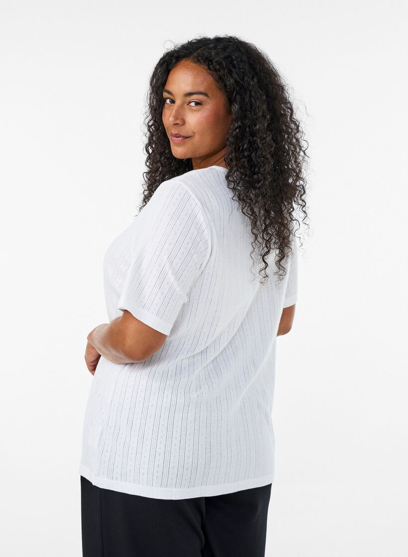Haut de nuit en coton biologique avec broderie ajour&eacute;e, Blanc, Model image number 2