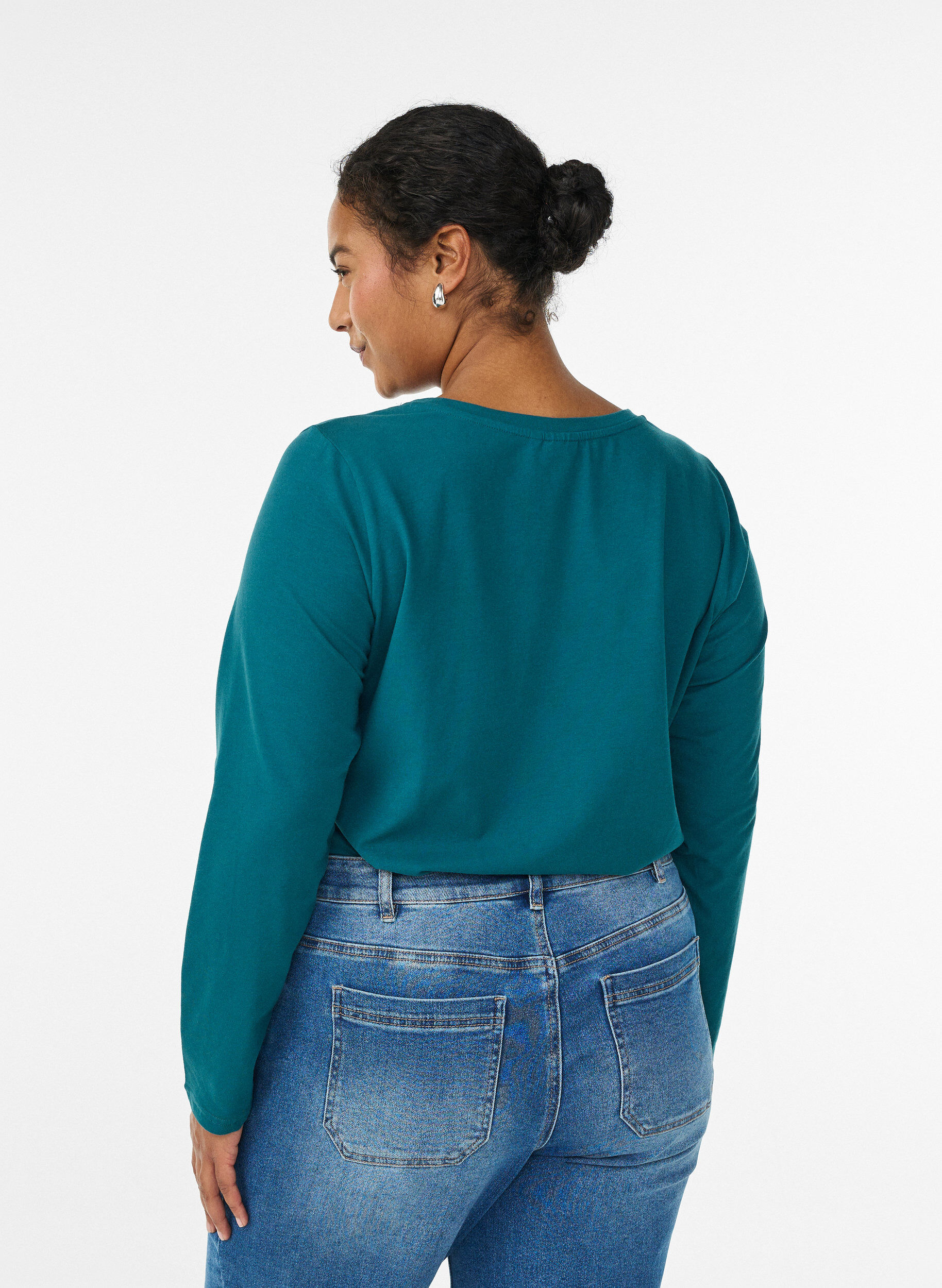 ZizziTop basic en jersey avec manches longues, Vert fonc&eacute;, Model image number 2