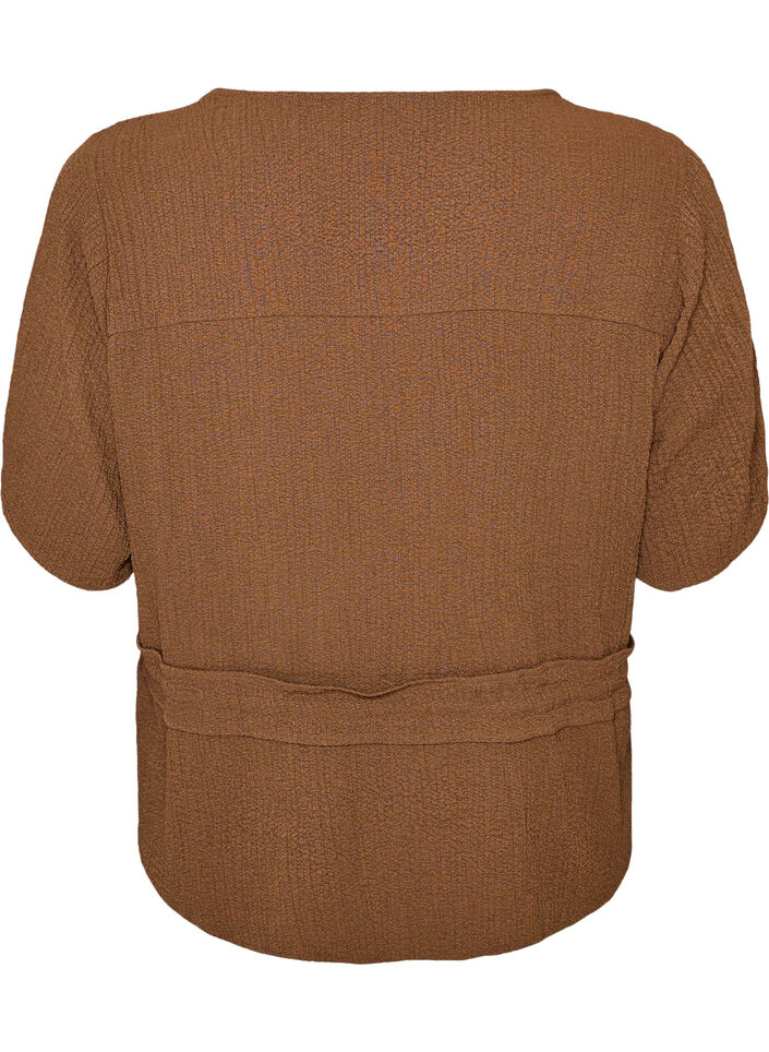 Blouse avec texture et lien &agrave; la taille, Marron, Packshot image number 1
