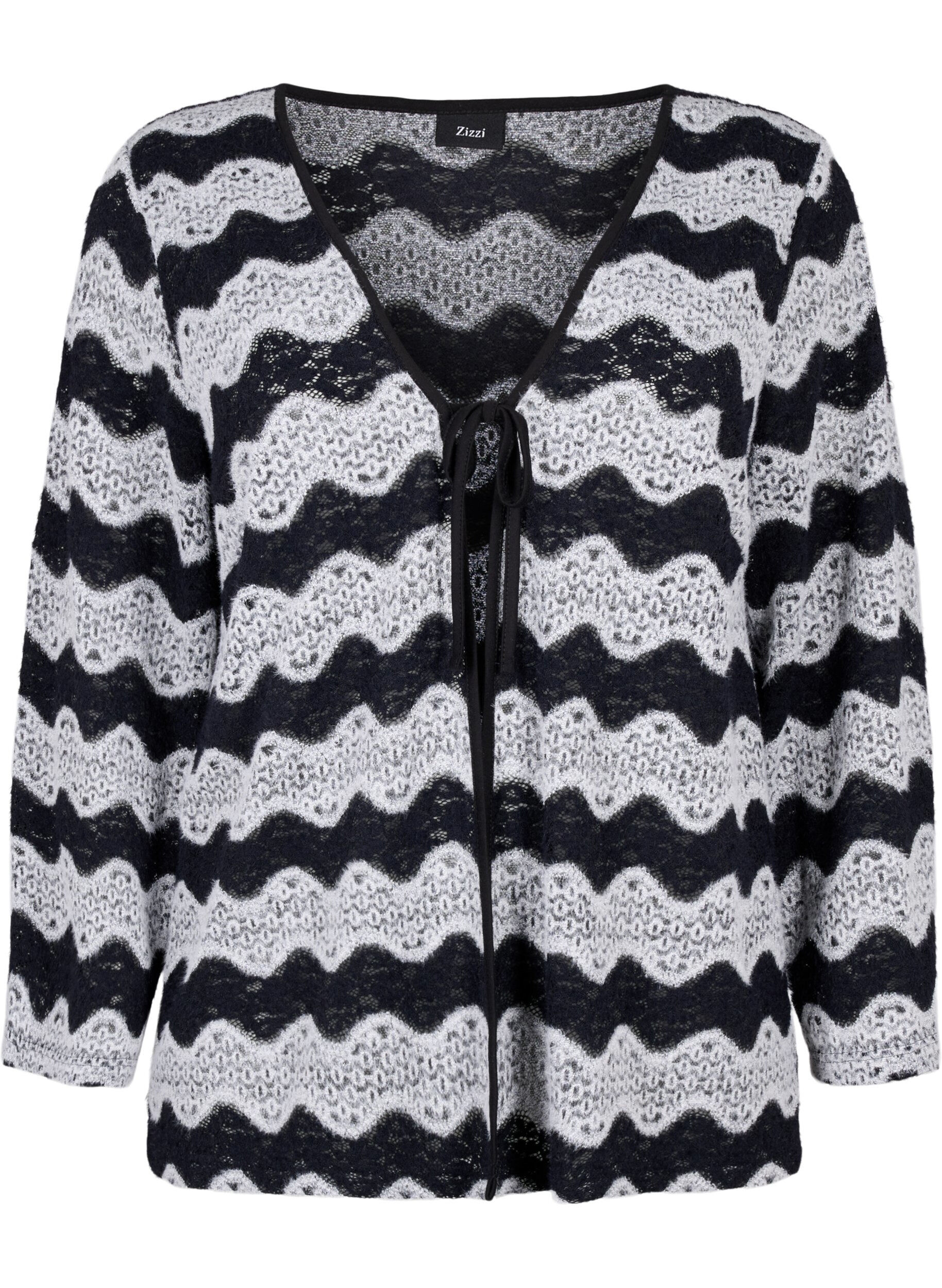 Zizzi Cardigan tricot&eacute; avec motif de vagues, Black Stripe, Packshot image number 0