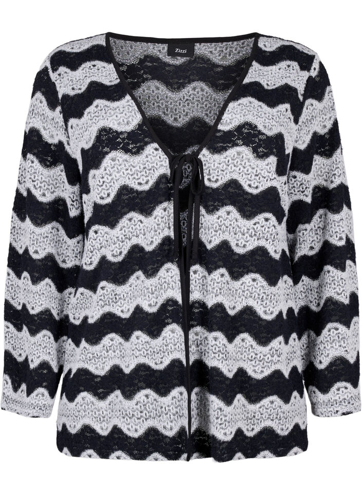 Cardigan tricoté avec motif de vagues, Black Stripe, Packshot image number 0