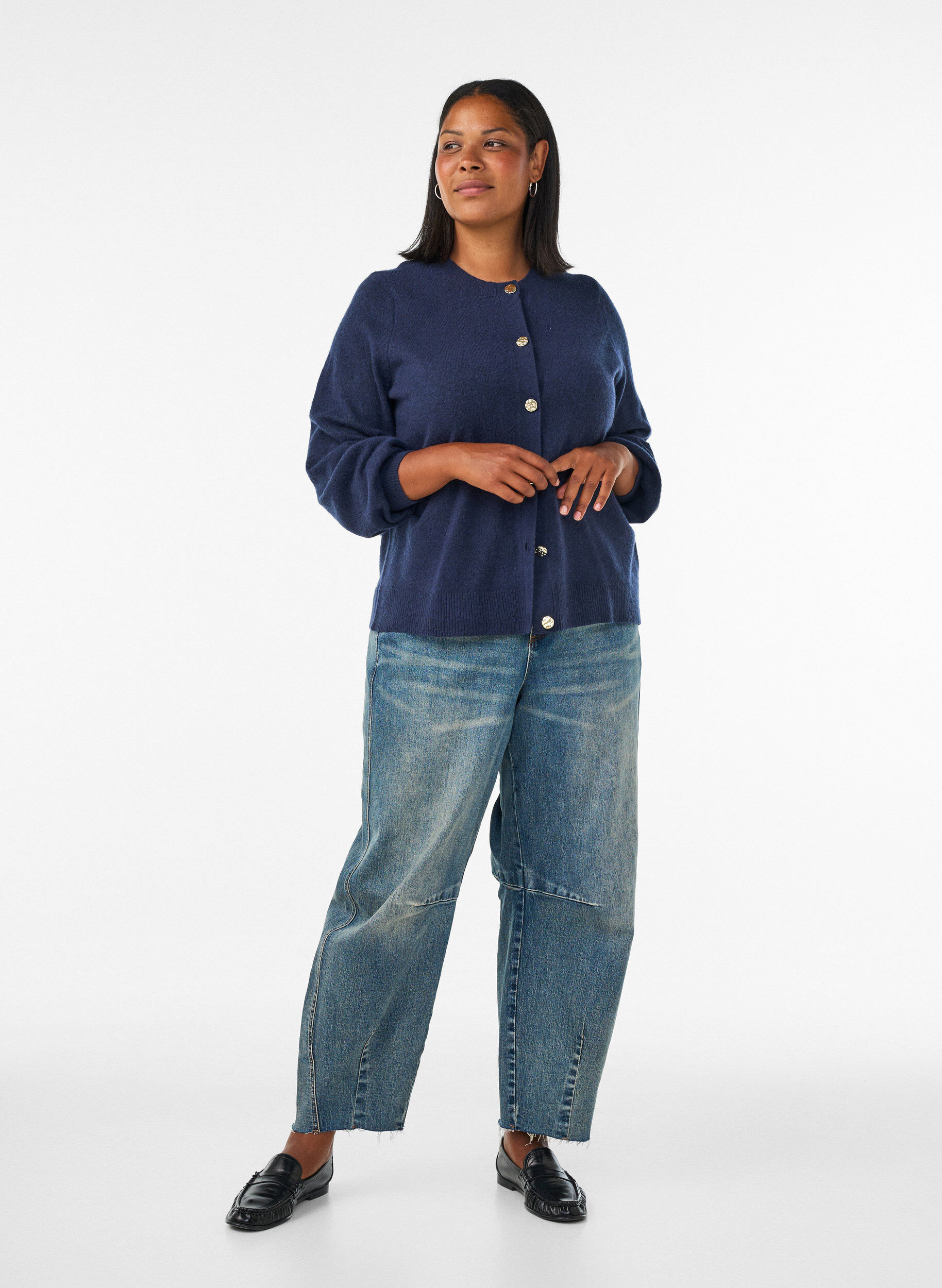 ZizziCardigan en maille douce avec boutons dor&eacute;s, Bleu, Model image number 1