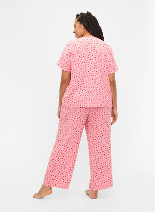 Pantalon ample en viscose imprimé , Pink Icing W. hearts, Model image number 1