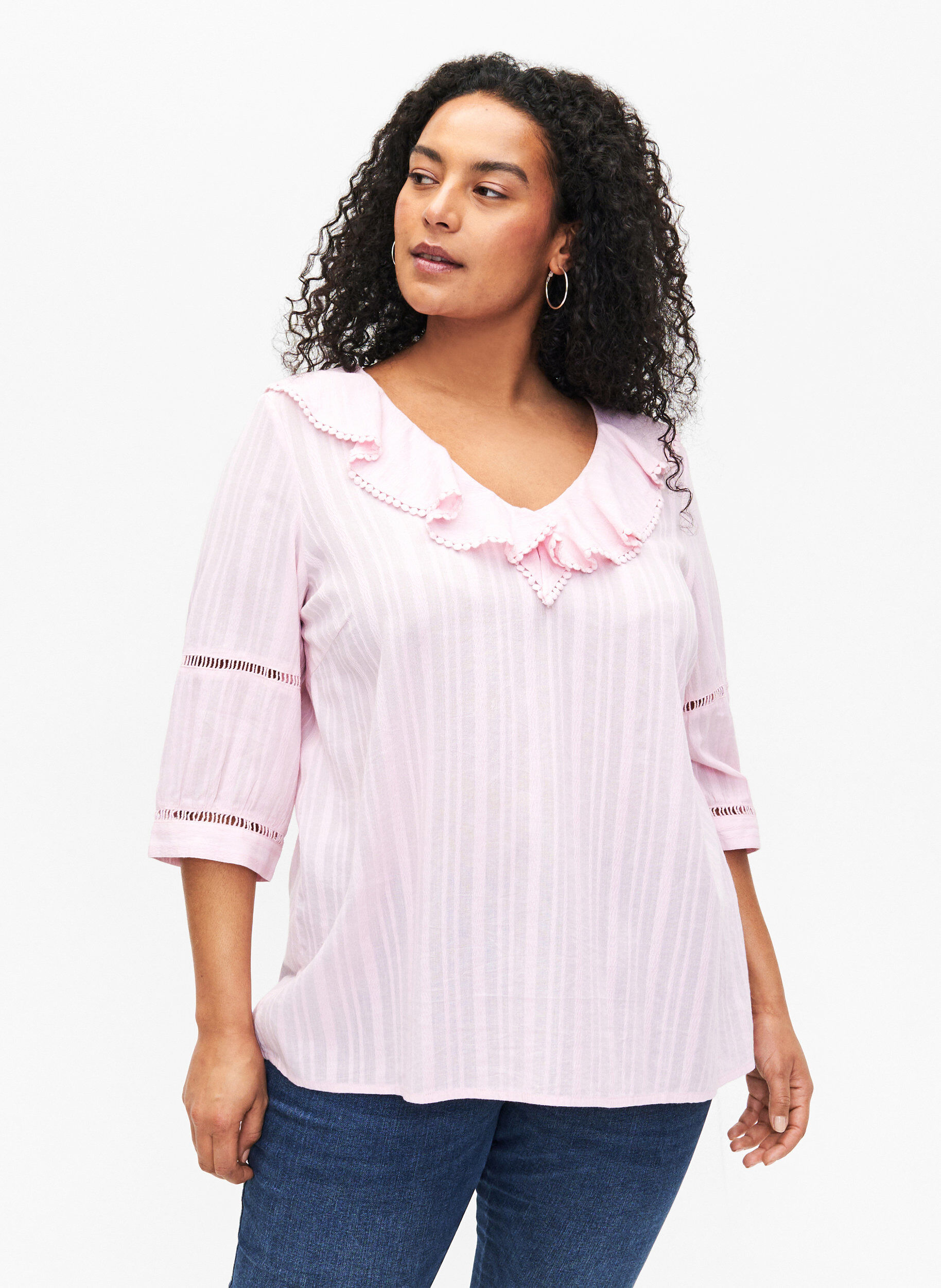 Zizzi Chemisier &agrave; manches 3/4 et dentelle, Almond Blossom, Model image number 0