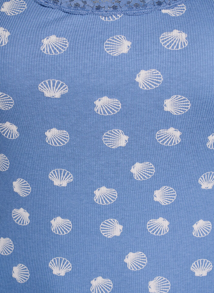 Top avec imprim&eacute; et bord en dentelle, Bleu, Packshot image number 2