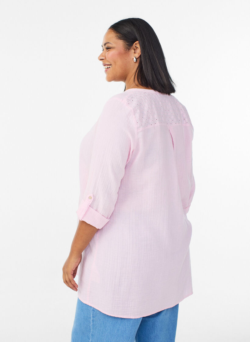 Tunique en mousseline de coton avec broderie anglaise, Rose, Model image number 2