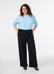 Blouse en fine maille &agrave; manches courtes, Bleu Clair, Model image number 1