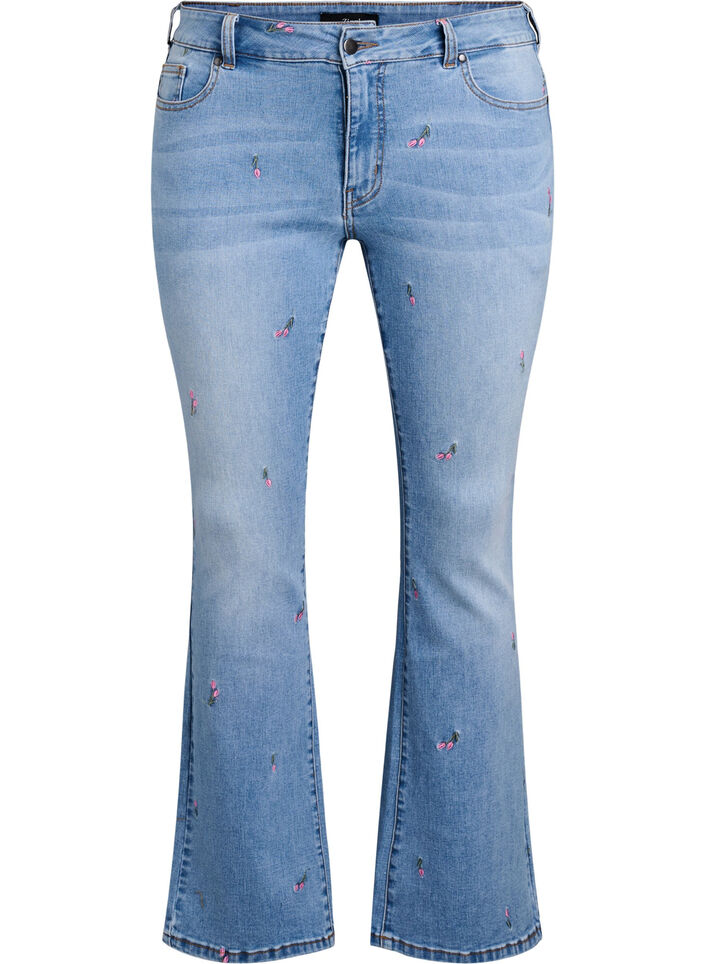 Jeans bootcut avec des fleurs brodées, Bleu Clair, Packshot image number 0