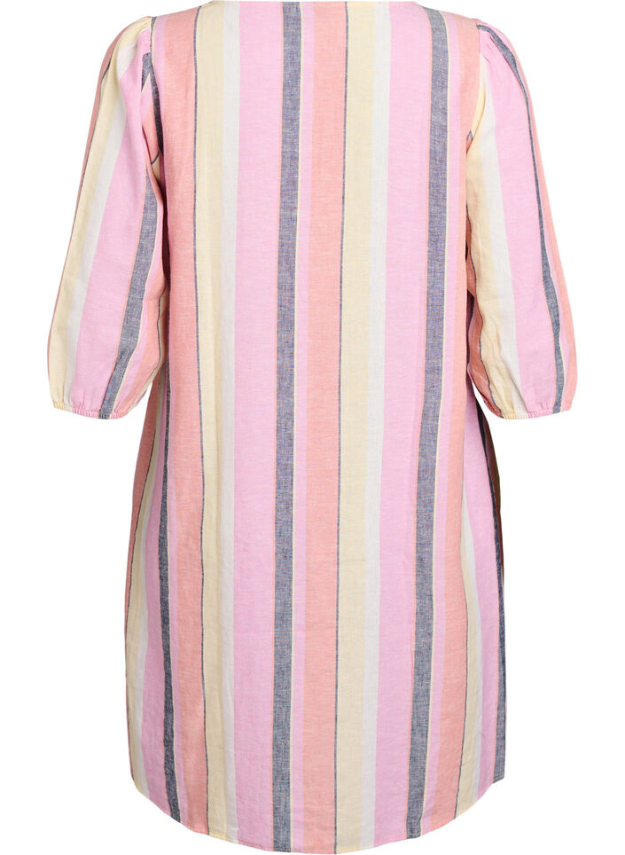 Robes courtes en lin et viscose à manches 3/4, Jaune, Packshot image number 1