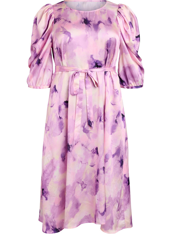 Robes de soir&eacute;e &agrave; manches courtes avec ceinture &agrave; n&oelig;ud, Violet, Packshot image number 0