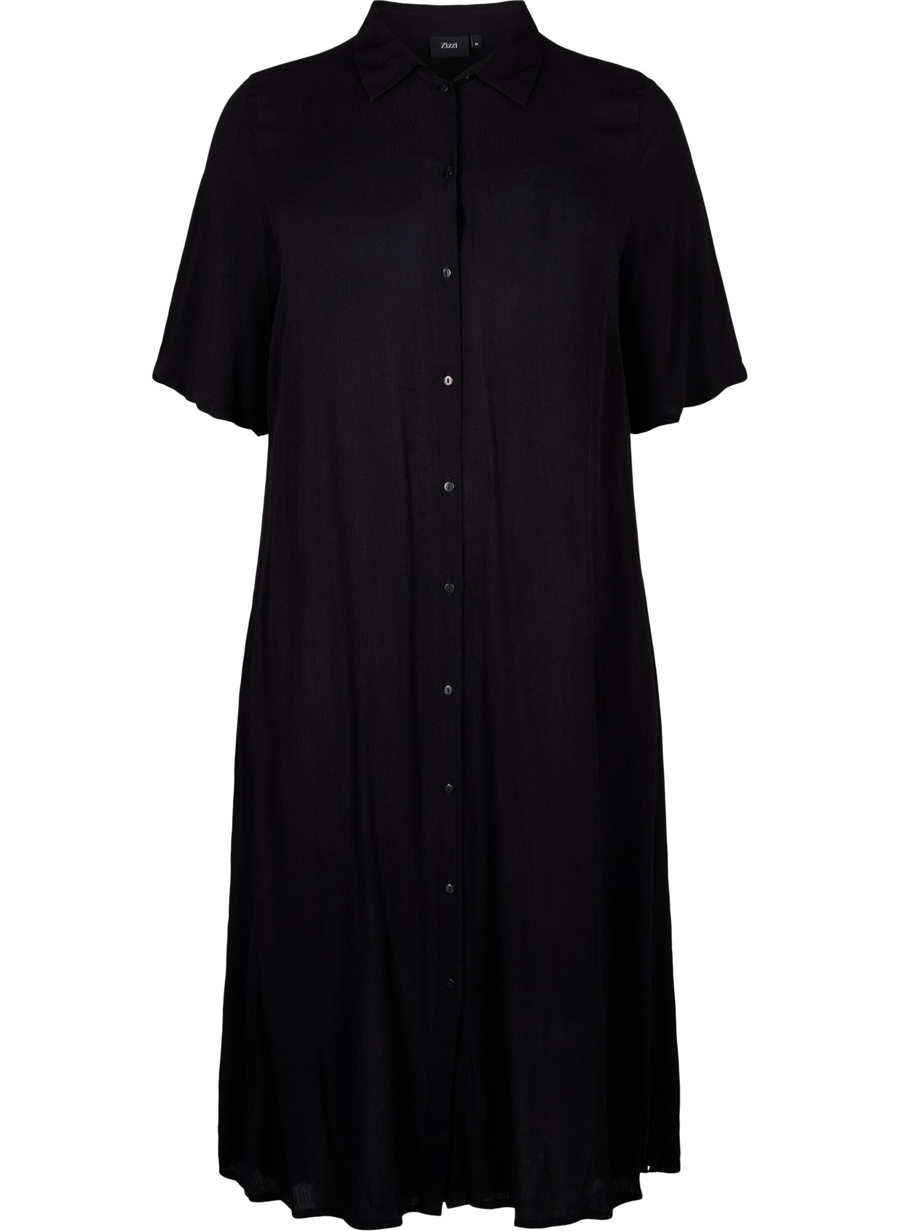 Zizzi Robe chemise &agrave; manches courtes en viscose, Black, Packshot image number 0