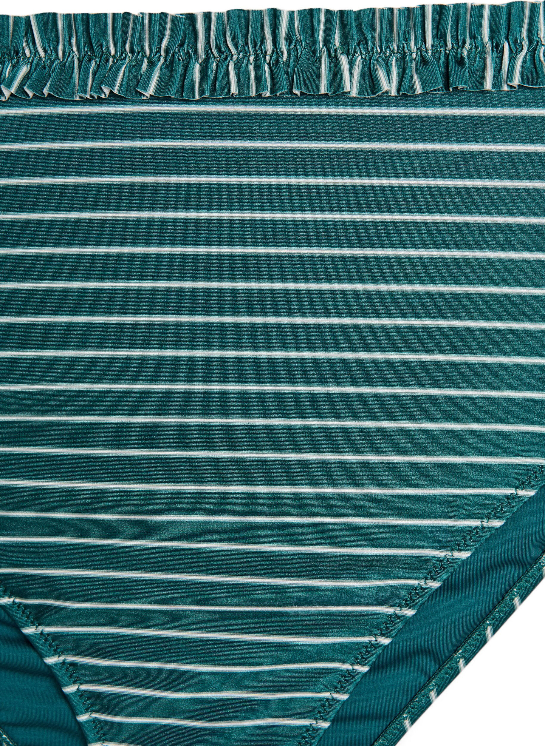 Zizzi Culotte de bikini tai &agrave; rayures avec bord fronc&eacute;, Vert fonc&eacute;, Packshot image number 2