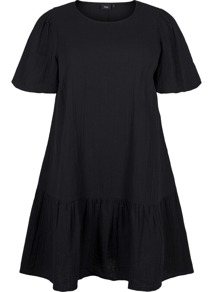 Robe &agrave; manches courtes en coton &agrave; une coupe &eacute;vas&eacute;e, Noir, Packshot image number 0