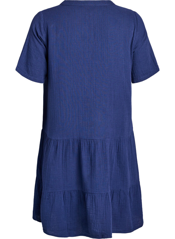 Robe courte &eacute;vas&eacute;e en mousseline de coton, Bleu, Packshot image number 1